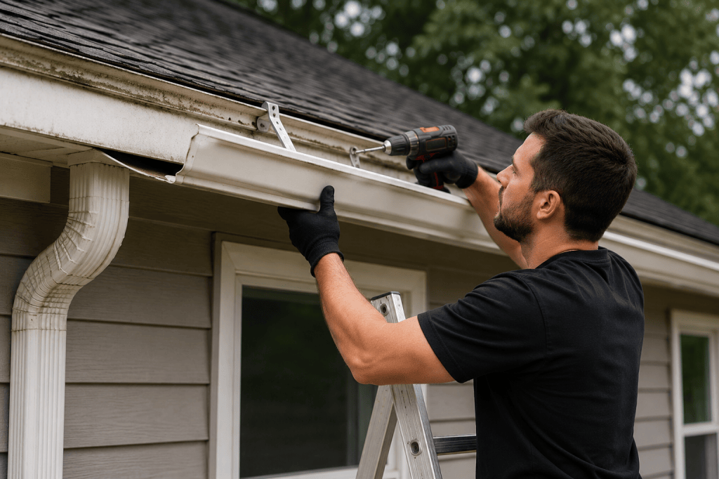 Aloha Gutter Services A technician Repairing fixing a broken gutter system