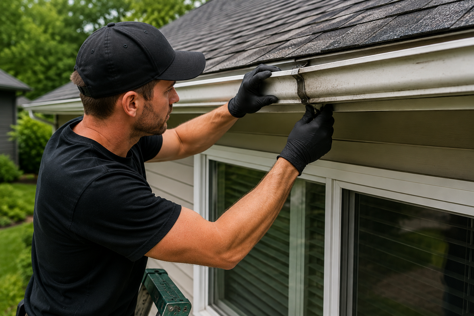 Aloha Gutter Services A technician Performing gutter repair services on a broken gutter