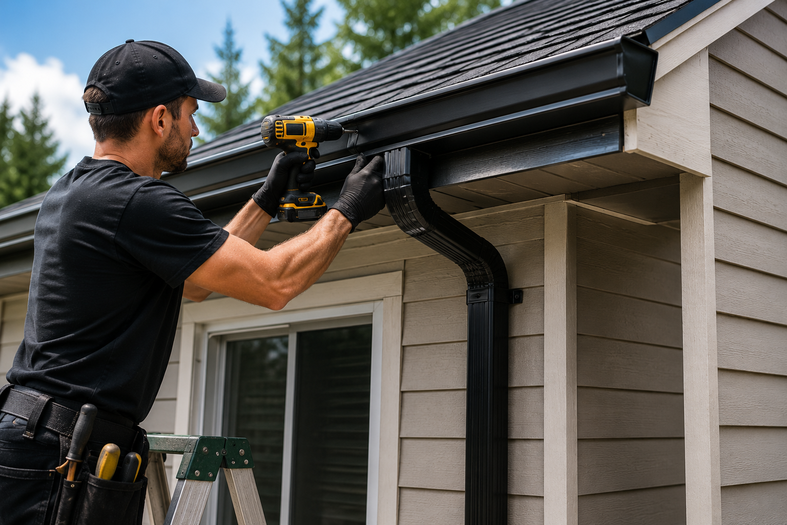Aloha Gutter Services A technician Installing a new gutter system