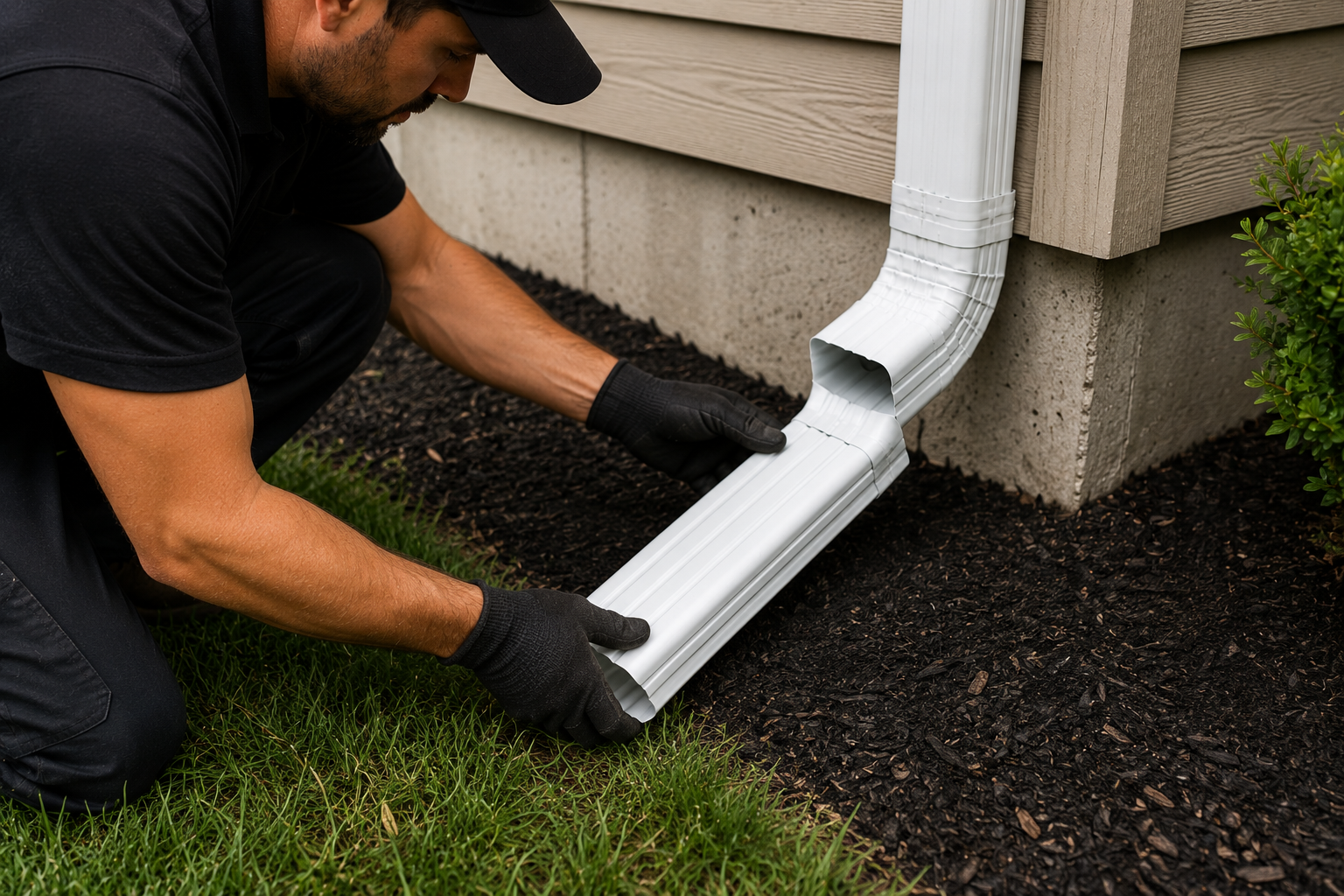 Aloha Gutter Services A technician Installing a new downspout system